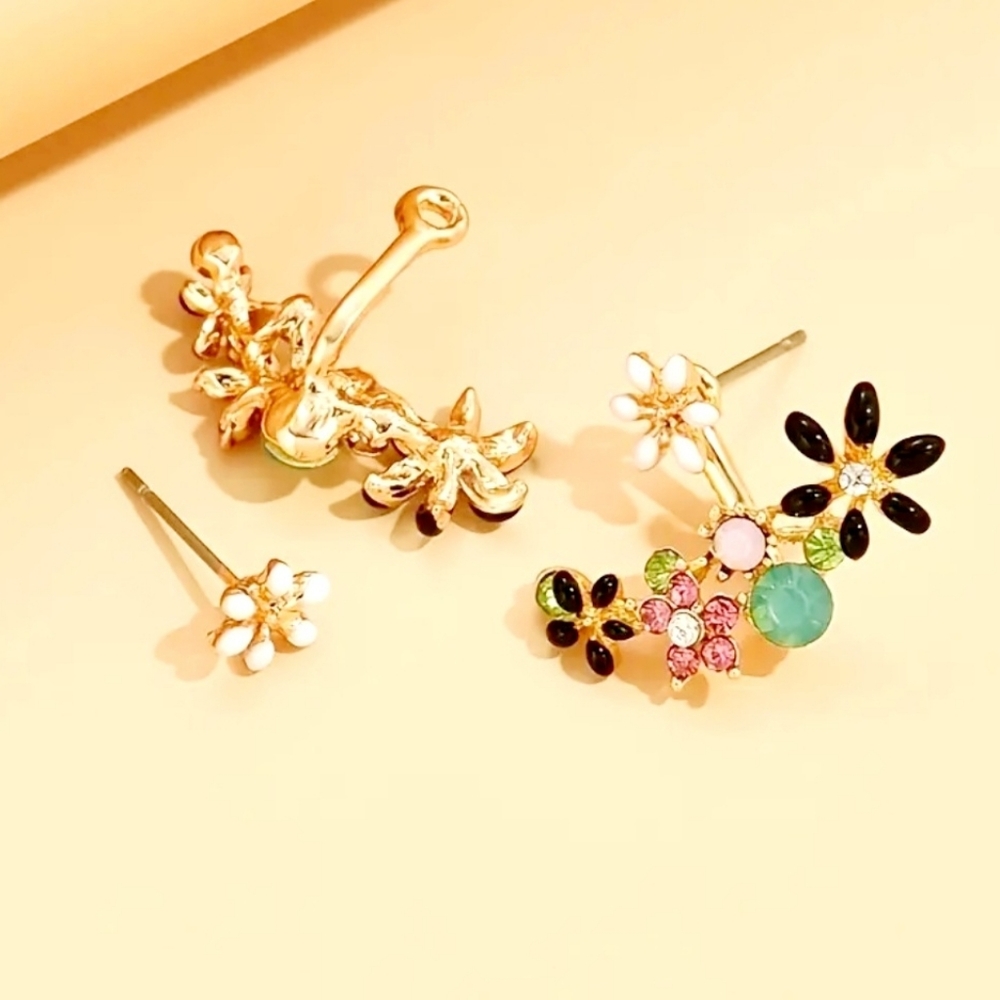 Floral Rhinestone Multicolor Earrings - Picture 3 of 5